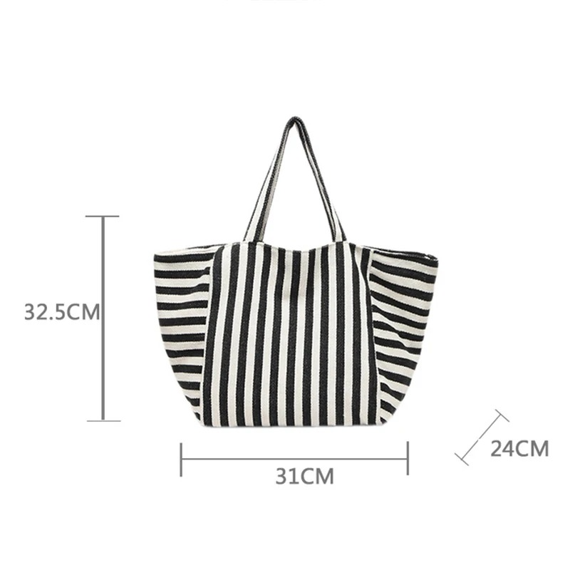 DRESS like US ™ Linera Striped Tote – Stylish Canvas Shoulder & Crossbody Bag