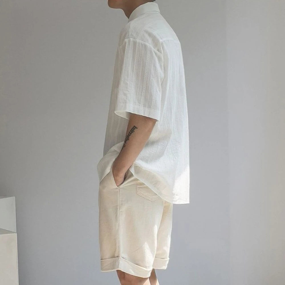 DRESS like US™ SeoulEase Jacquard Shirt – Korean-Inspired Summer Casual Top for Men