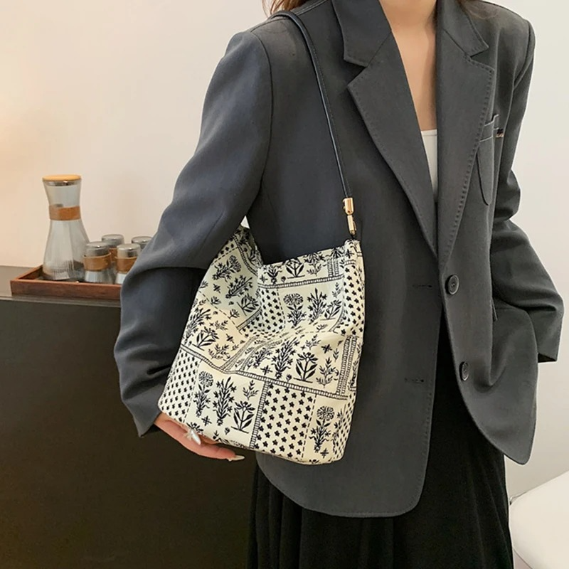 DRESS like US™ Sienna Cotton Bucket Bag – Floral Boho Shoulder Tote