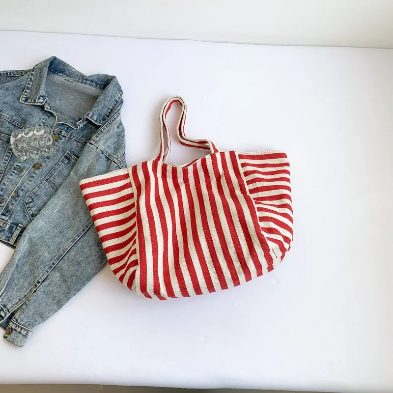 DRESS like US ™ Linera Striped Tote – Stylish Canvas Shoulder & Crossbody Bag